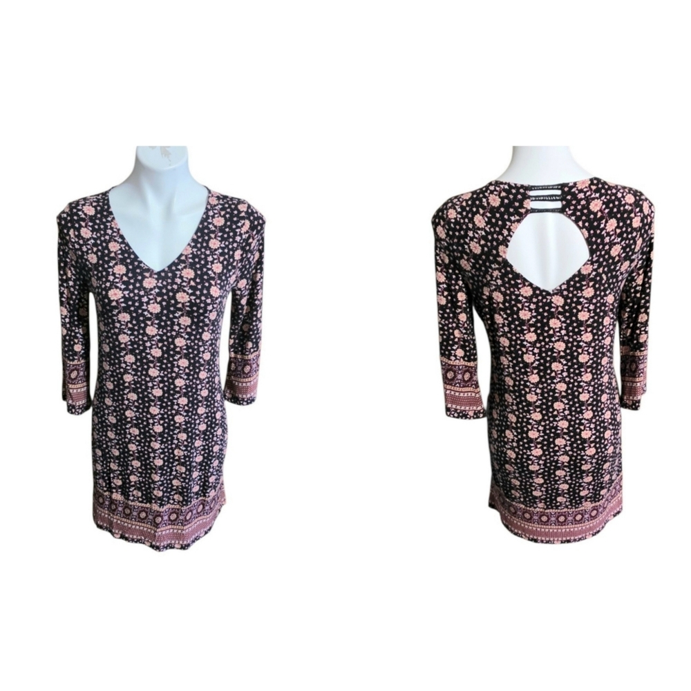 Skies Are Blue Long Sleeve Back Cutout Floral Dress Black Size S